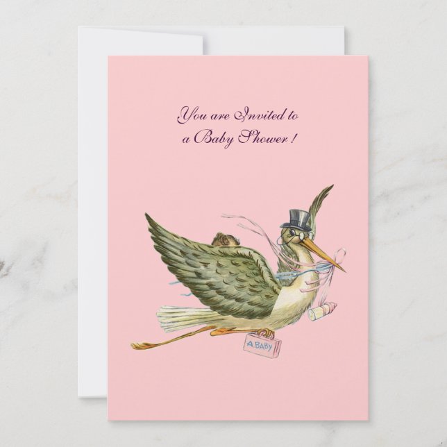 STORK BABY SHOWER ,silver metallic Invitation (Front)