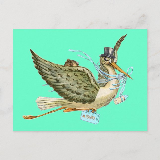 STORK BABY SHOWER ,turquase Invitation Postcard (Front)