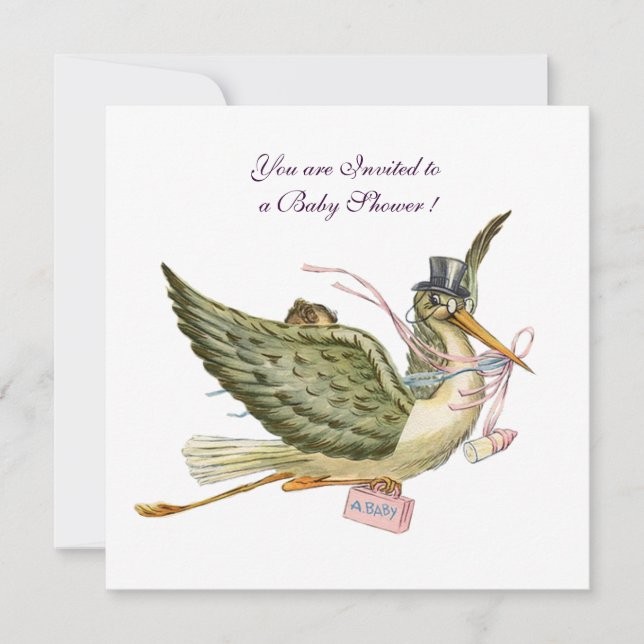 STORK BABY SHOWER ,white Invitation (Front)