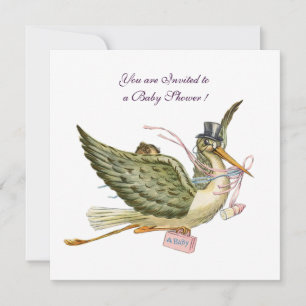 STORK BABY SHOWER ,white Invitation