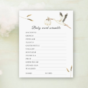 Stork baby shower Word scramble baby shower game