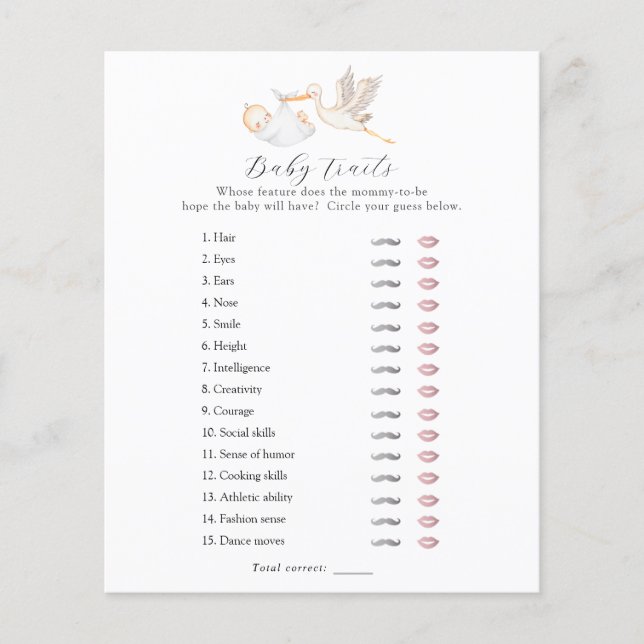 Stork Baby Traits Shower Game (Front)