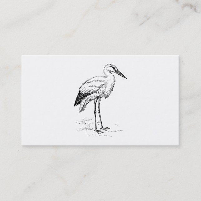 Stork Bird Black and White Cartoon Business Card (Front)