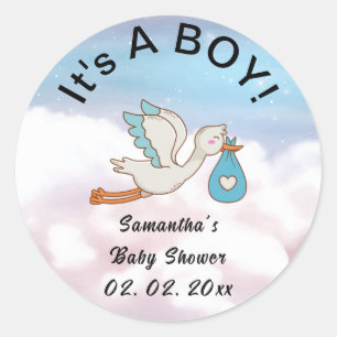 Stork Bird It's a Boy Baby Shower  Classic Round Sticker
