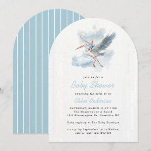 Stork Blue Baby Boy Watercolor Baby Shower Arch Invitation