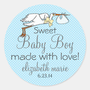 Stork Blue Baby Shower Favour Classic Round Sticker