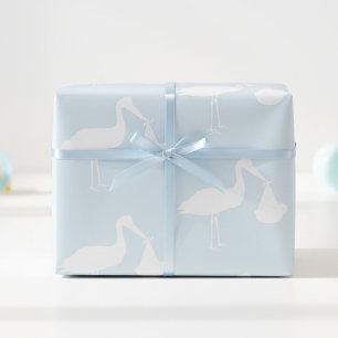 Stork Blue Baby Shower Wrapping Paper