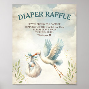 Stork Blue Vintage Classic Diaper Raffle Sign