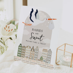 Stork Boho Baby Shower Babies Are Sweet Favours Pedestal Sign