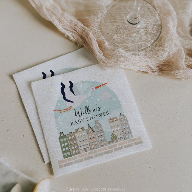 Stork Boho Baby Shower Baby Sprinkle Décor Napkin (Boho Baby Shower Stork)