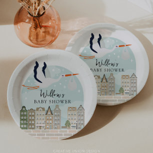 Stork Boho Baby Shower Baby Sprinkle Décor Paper Plate