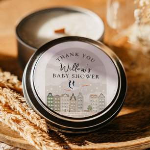 Stork Boho Baby Shower Baby Sprinkle Thank You Classic Round Sticker