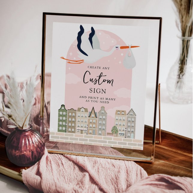 Stork Boho Baby Shower Custom Sign (Boho Baby Shower Stork)
