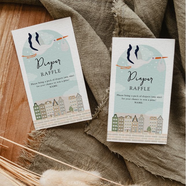 Stork Boho Baby Shower Diaper Raffle Enclosure Card (Boho Baby Shower Stork)