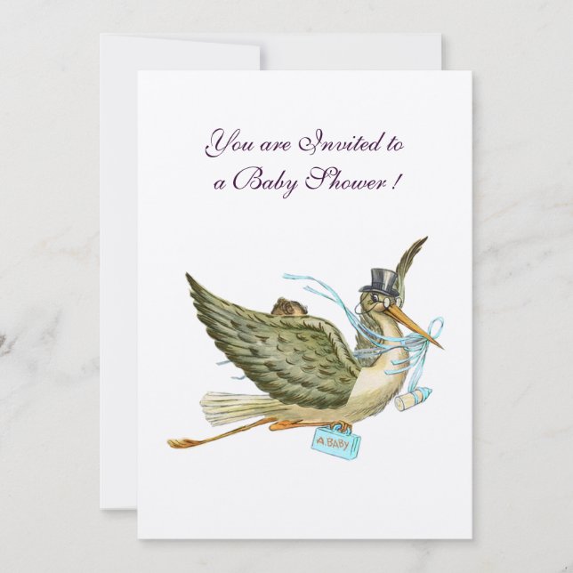 STORK BOY BABY SHOWER Blue White Champagne Invitation (Front)
