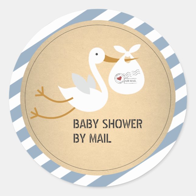 Stork Boy Baby Shower By Mail Classic Round Sticker (Front)