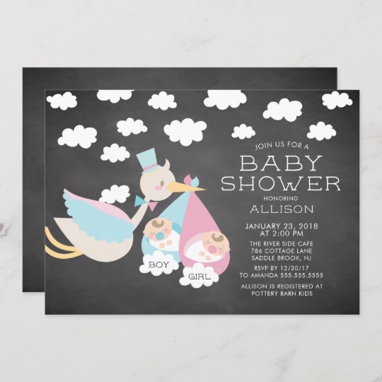 Stork Boy Girl Twins Baby Shower Invitation Zazzle Co Uk