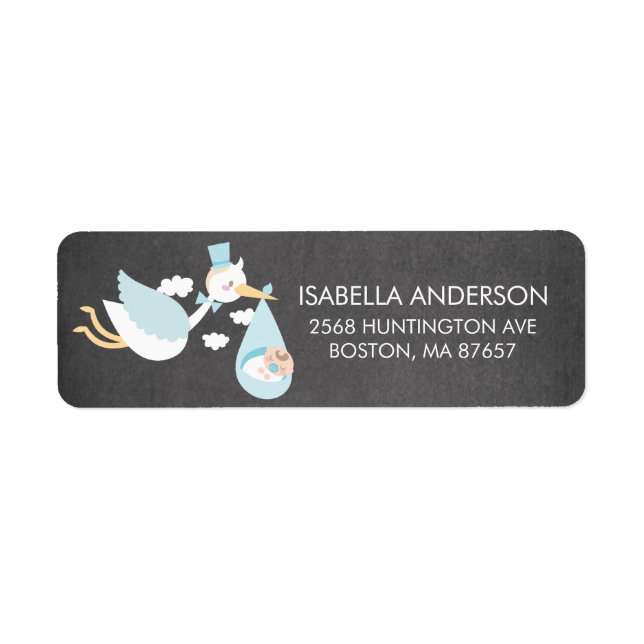 Stork Boys Baby Shower Address Label (Front)