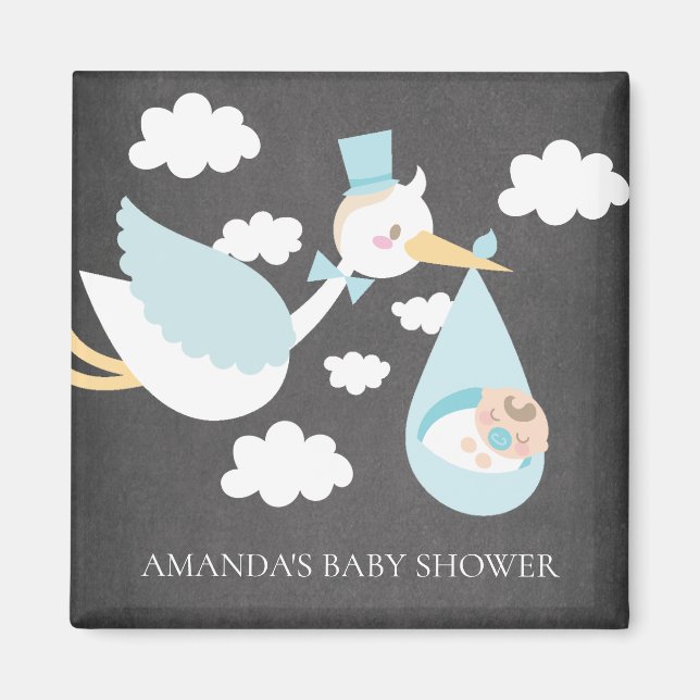 Stork Boys Baby Shower Favour Magnet (Front)