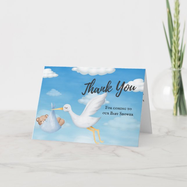 Stork Boys Thank You Baby Shower Card (Front)