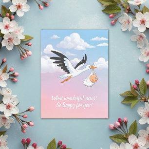 Stork Carrying a Baby amid Cloudy Sky Postcard