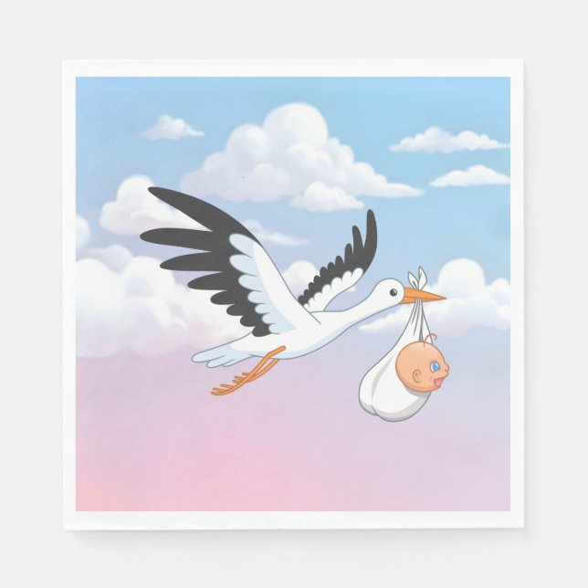 Stork Carrying a Baby Cloudy Sky Napkin (Front)