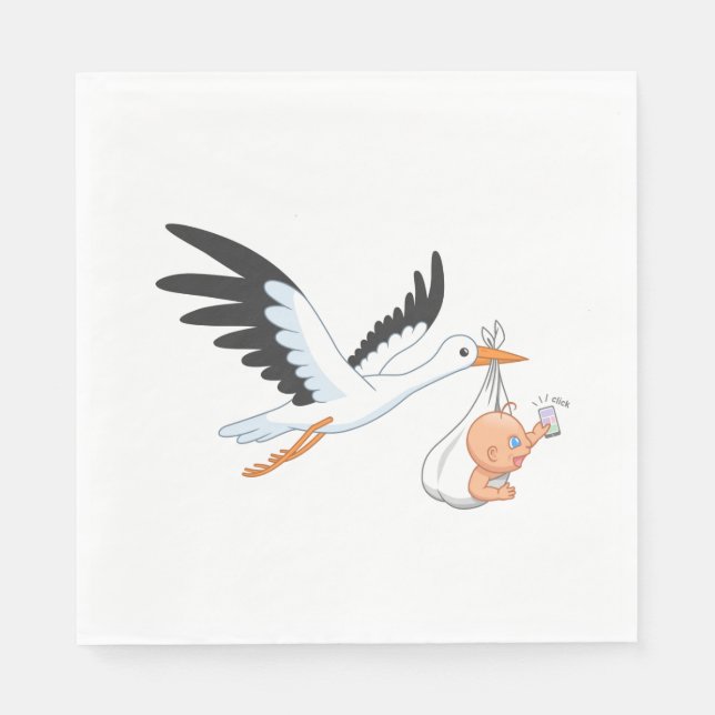 Stork Carrying a Baby Taking First Selfie Napkin (Front)
