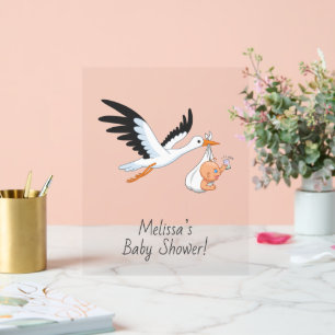 Stork Carrying a Baby Taking Selfie Baby Shower Acrylic Sign
