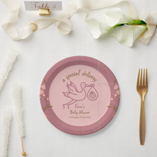 Stork Carrying Baby-Baby Shower Paper Plate (Wedding)