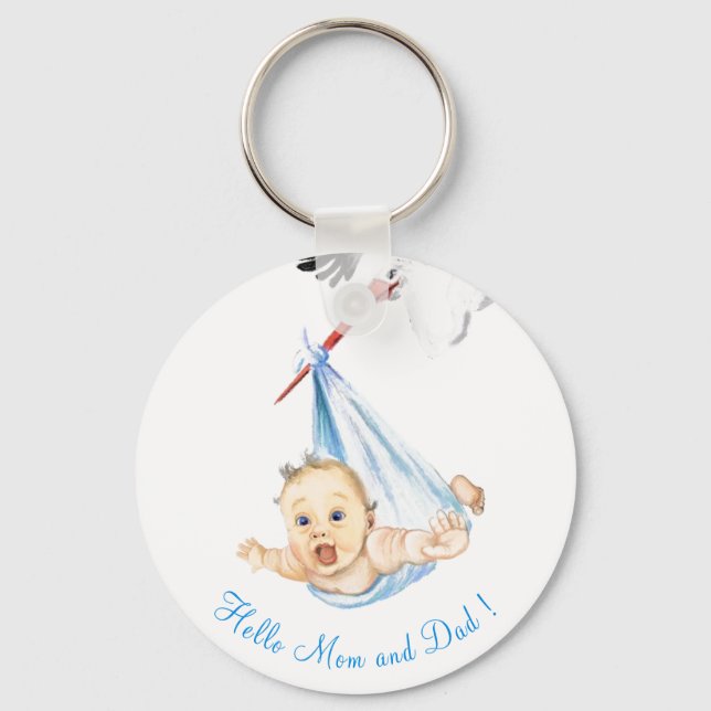 Stork Carrying Baby - Cartoon Drawing Sweet Funny  Key Ring (Front)