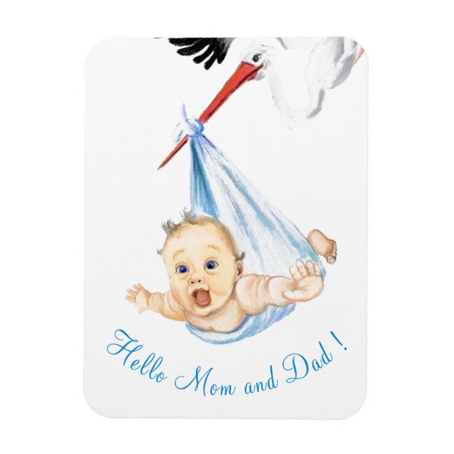 Stork Carrying Baby - Cartoon Drawing Sweet Funny Magnet (Vertical)