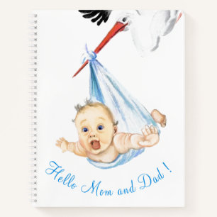 Stork Carrying Baby - Cartoon Drawing Sweet Funny  Notebook