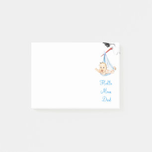 Stork Carrying Baby - Cartoon Sweet Funny Hello Post-it Notes