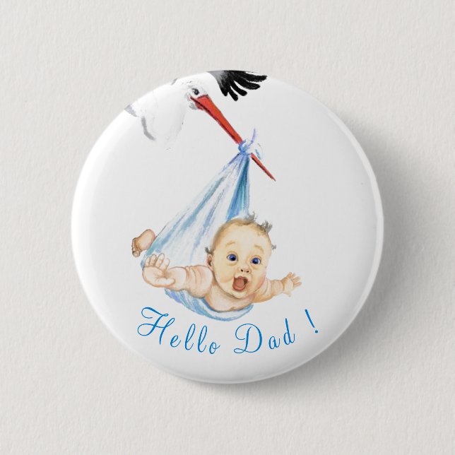 Stork Carrying Baby Funny Button - Custom Text (Front)