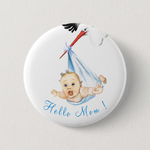 Stork Carrying Baby Funny Button - Custom Text