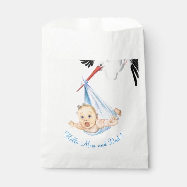 Stork Carrying Baby Funny Favour Bag - Custom Text (Front)