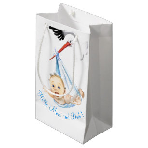 Stork Carrying Baby Funny Gift Bag - Custom Text