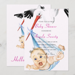 Stork Carrying Baby Funny Shower Invitation