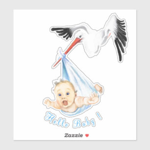 Stork Carrying Baby Funny Sticker - Custom Text