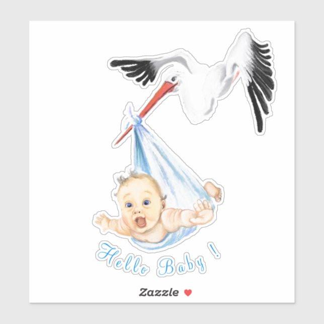 Stork Carrying Baby Funny Sticker - Custom Text (Sheet)
