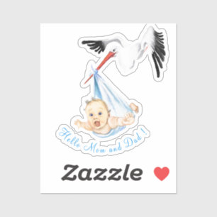 Stork Carrying Baby Funny Sticker Gift