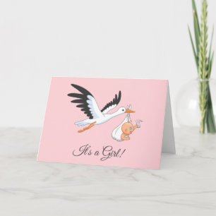 Stork Carrying Baby Girl Card