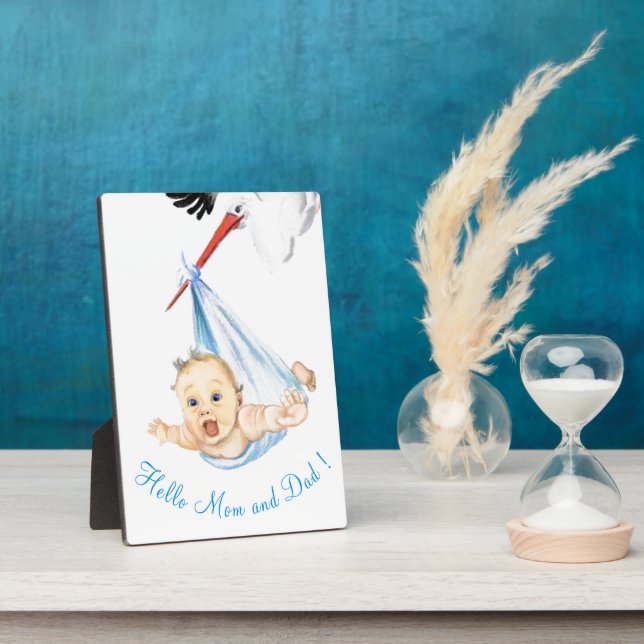 Stork Carrying Baby Plaque Baby Shower Gifts (Side)