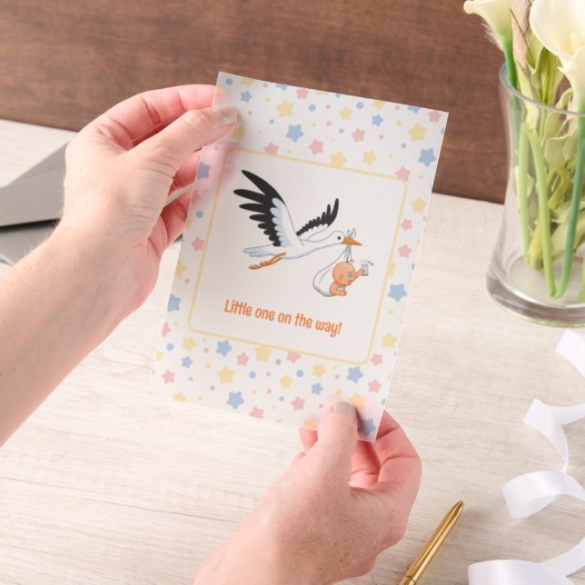 Stork Carrying Baby Selfie Baby Shower Insert Vellum Invitations (Handheld)