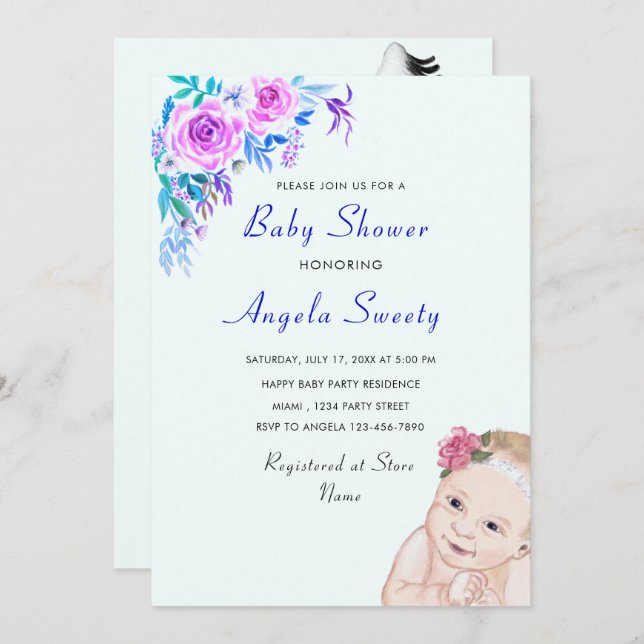 Stork Carrying Baby Shower Invitation (Front/Back)