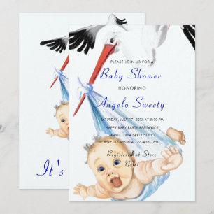 Stork Carrying Baby Shower Invitation Example