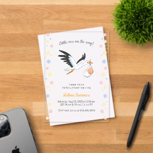 Stork Carrying Baby Shower Transparent Acrylic Invitations
