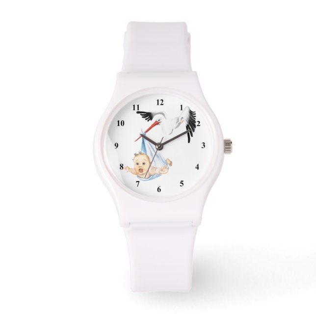 Stork Carrying Baby Watch Gift - Fun (Front)