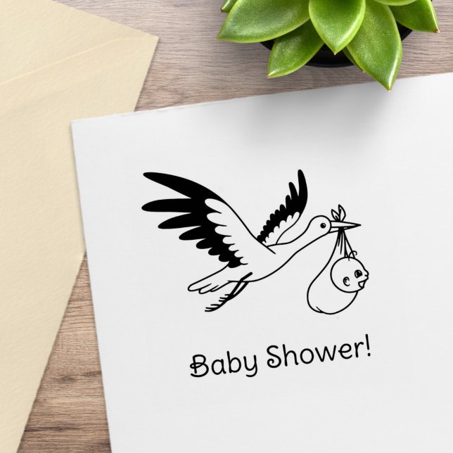 Stork Carrying Bundle Baby Shower Rubber Stamp (Creator Uploaded)