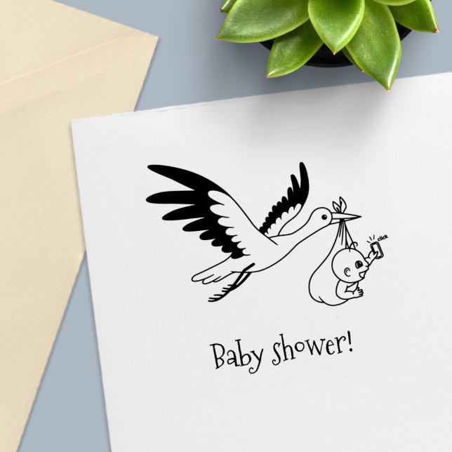 Stork Carrying Bundle Baby Shower Self-inking Stamp (Creator Uploaded)